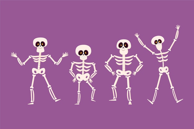 Gratis vector platte halloween-skelettencollectie