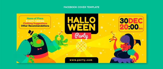 Gratis vector platte halloween sociale media voorbladsjabloon