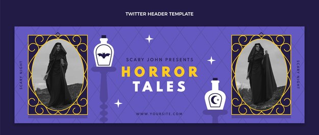 Gratis vector platte halloween twitter voorbladsjabloon