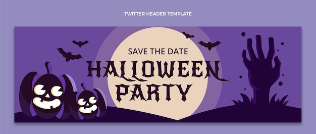 Gratis vector platte halloween twitter voorbladsjabloon