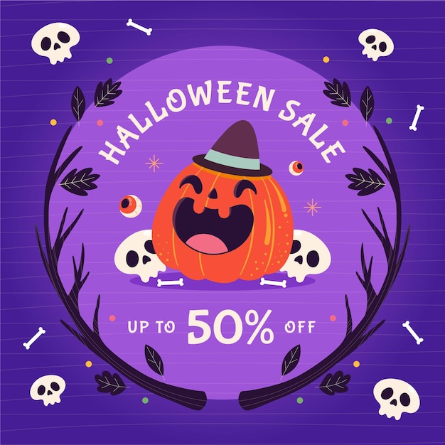 Gratis vector platte halloween verkoop illustratie