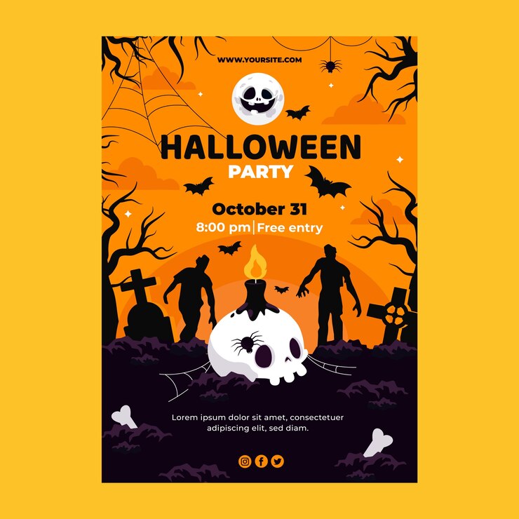Gratis Vector platte halloween verticale flyer-sjabloon