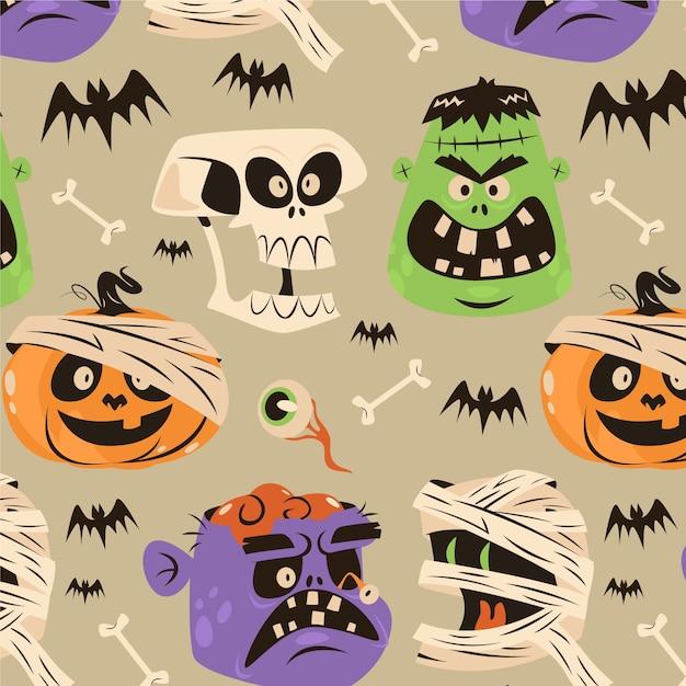 Platte halloween vintage patroonontwerp