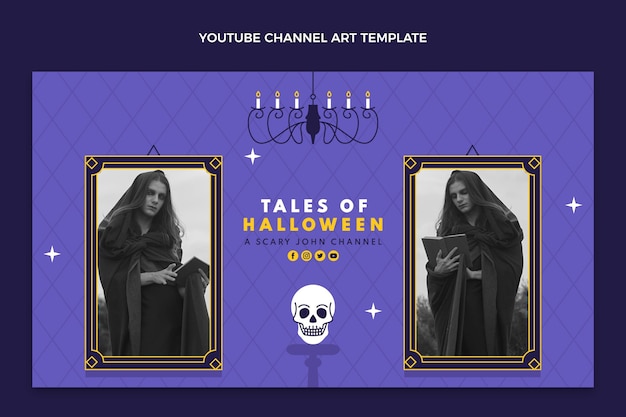 Gratis vector platte halloween-youtube-kanaalafbeeldingen