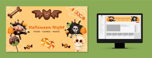 Gratis vector platte halloween-youtube-kanaalafbeeldingen