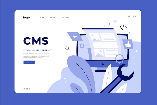 Gratis vector platte handgetekende cms-websjabloon voor bestemmingspagina's