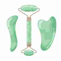 Gratis vector platte handgetekende jade roller en gua sha