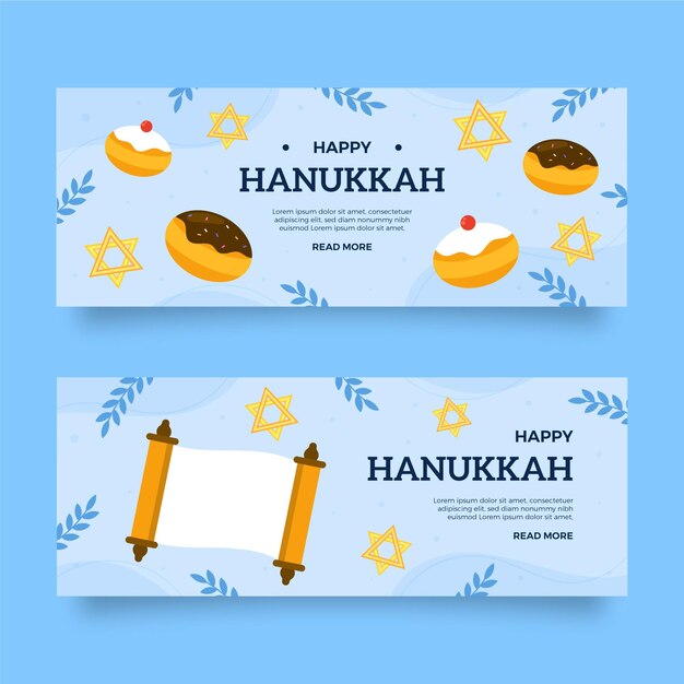 Gratis vector platte hanukkah horizontale banners set