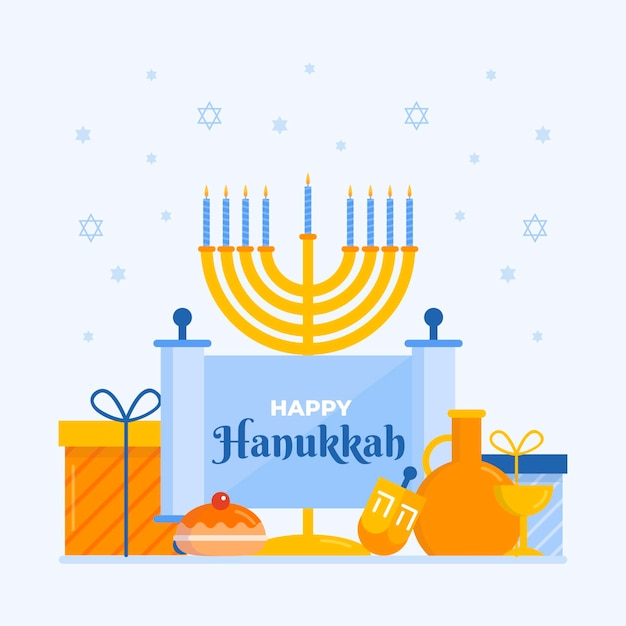 Gratis vector platte hanukkah illustratie met menora