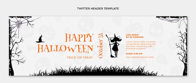 Gratis vector platte happy halloween twitter voorbladsjabloon