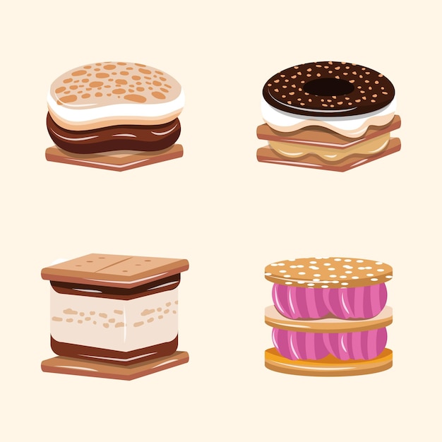 Platte heerlijke s'more set illustratie