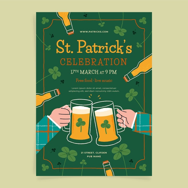 Gratis vector platte heilige patrick's day viering verticale poster sjabloon