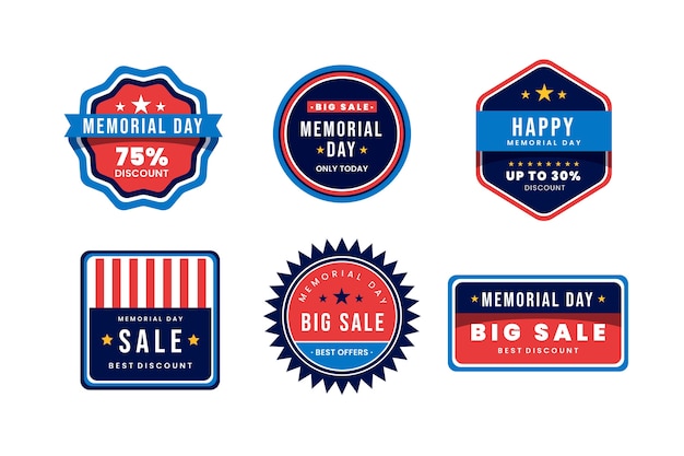 Gratis vector platte herdenkingsdag verkoop labels collectie