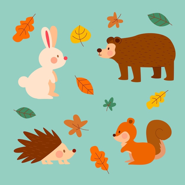 Gratis vector platte herfst bosdieren