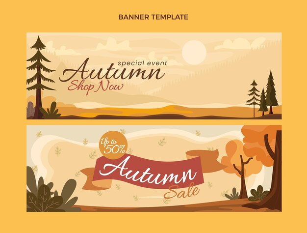 Platte herfst horizontale banners set