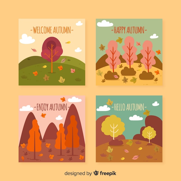 Gratis vector platte herfst kaartsjabloon collectie