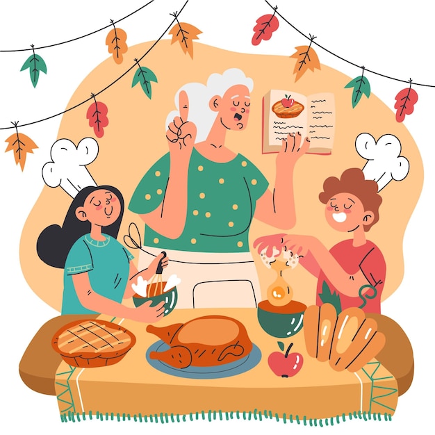 Gratis vector platte herfst kinderen koken