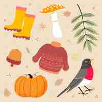 Gratis vector platte herfst viering elementen collectie