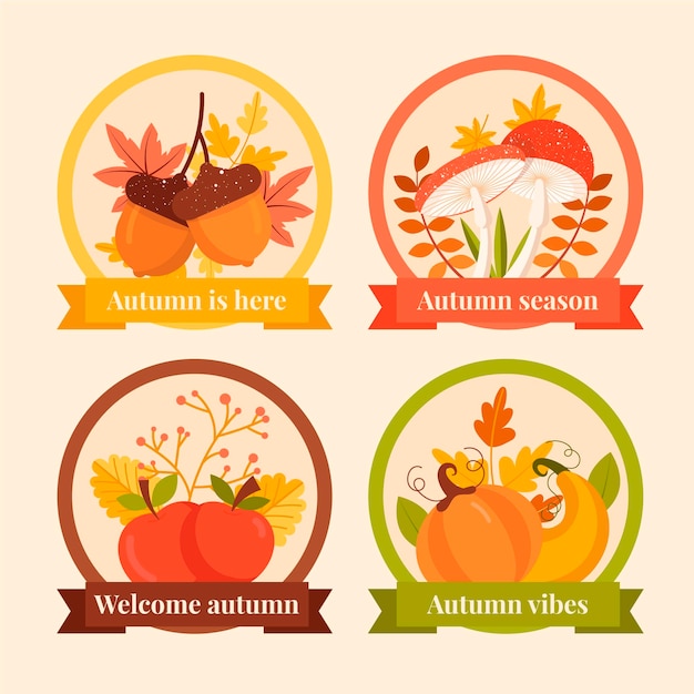 Gratis vector platte herfstlabels collectie