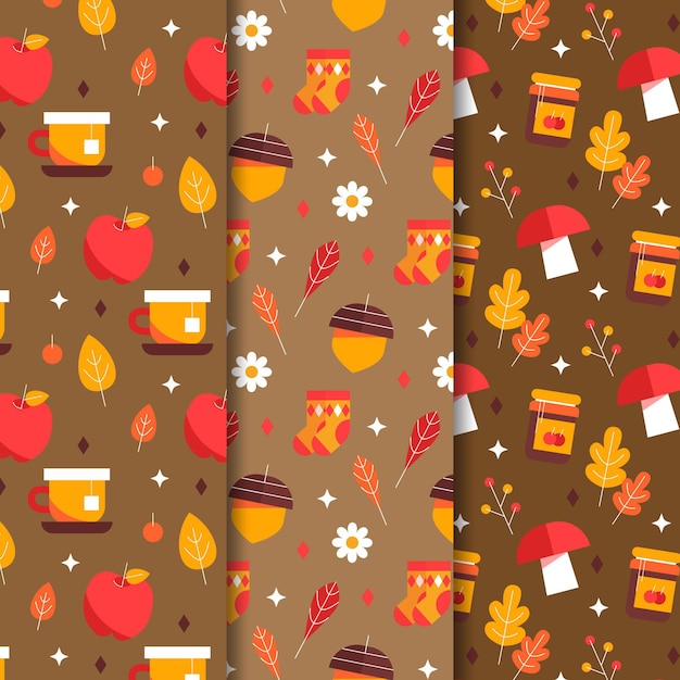 Gratis vector platte herfstpatronen collectie