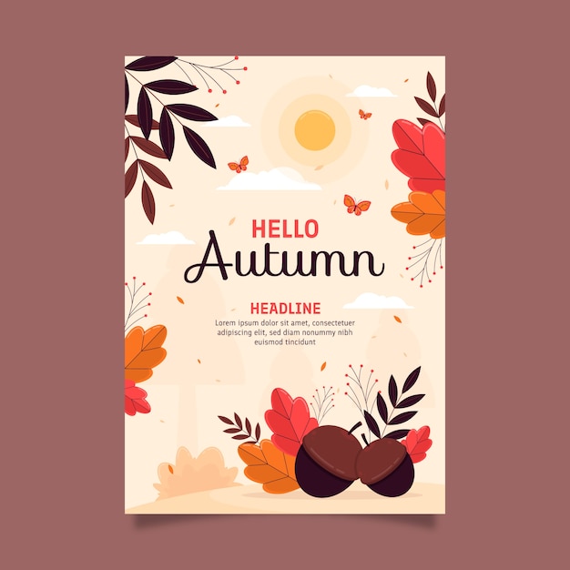 Platte herfstviering verticale postersjabloon