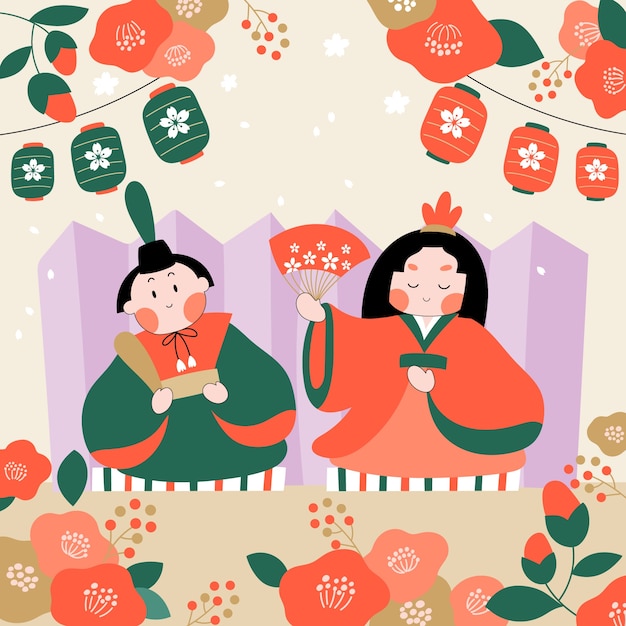 Gratis vector platte hinamatsuri-illustratie