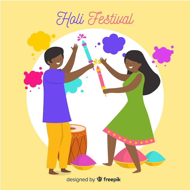 Gratis vector platte holi festival achtergrond