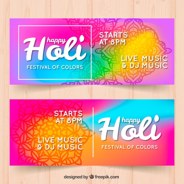 Gratis vector platte holi festival banner