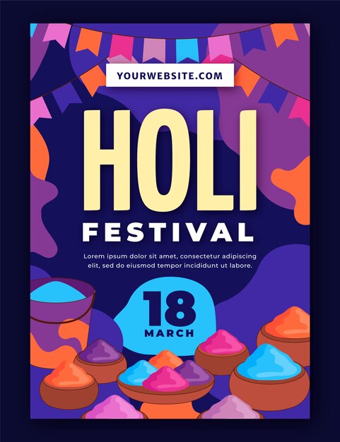 Platte holi festival verticale flyer-sjabloon