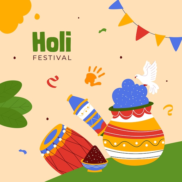 Platte holi festival viering illustratie