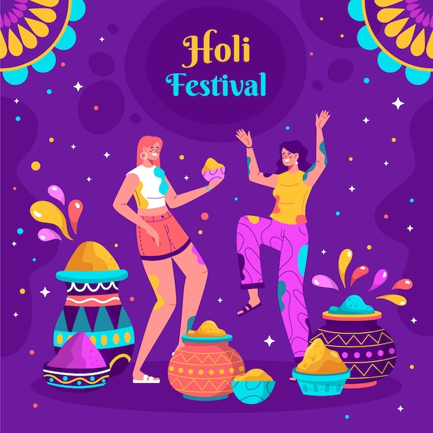 Gratis vector platte holi festival viering illustratie