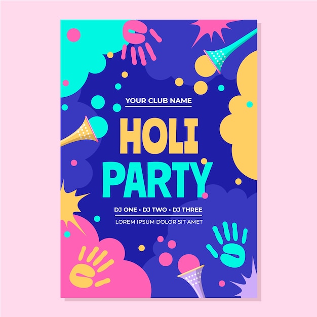 Platte holi festival viering verticale poster sjabloon