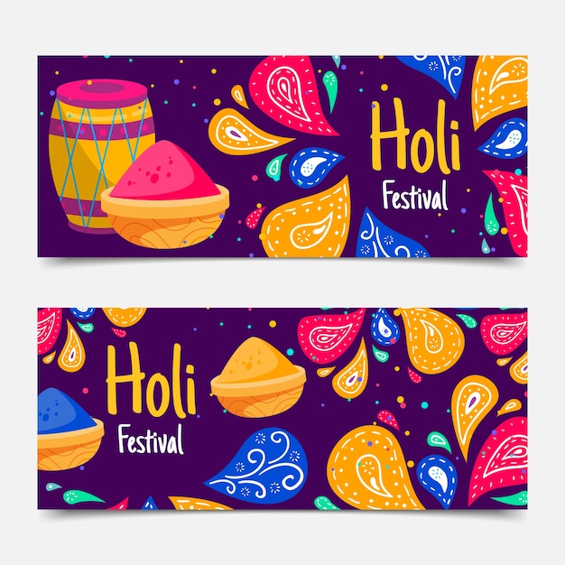 Platte holi horizontale banners set