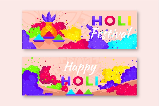 Gratis vector platte holi horizontale banners set