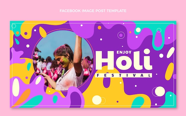 Gratis vector platte holi social media postsjabloon