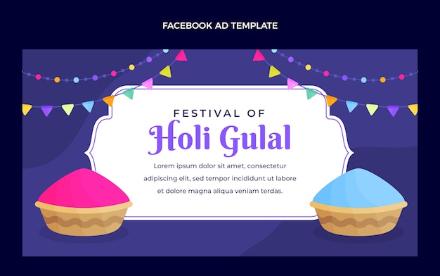 Gratis vector platte holi social media promo-sjabloon