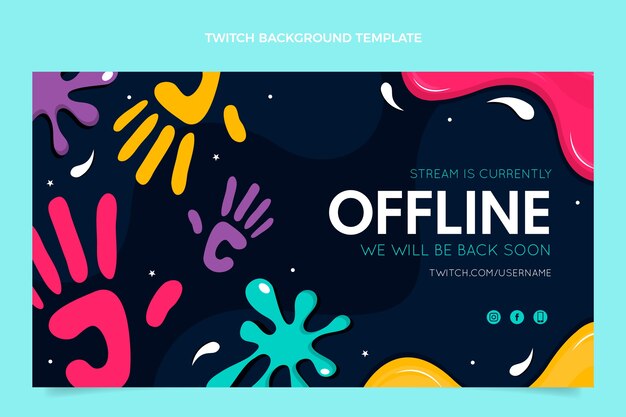 Gratis vector platte holi twitch achtergrond