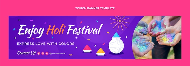 Gratis vector platte holi twitch banner