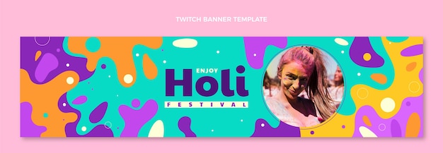 Gratis vector platte holi twitch banner