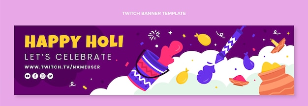 Gratis vector platte holi twitch banner