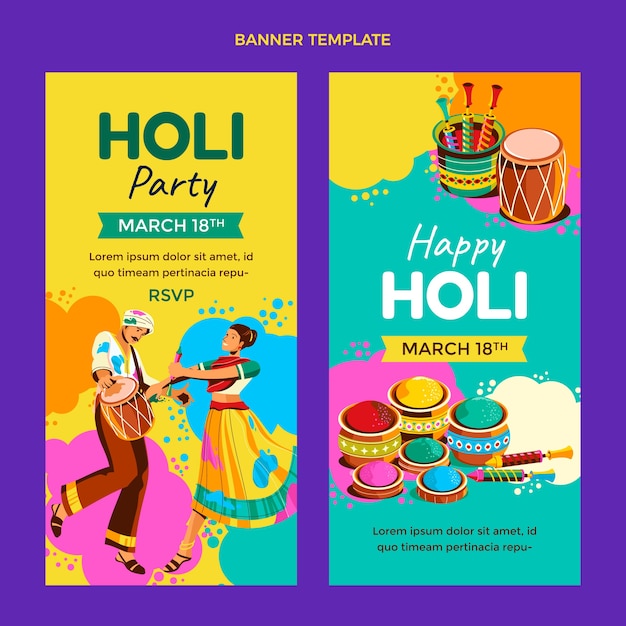 Platte holi verticale banners set