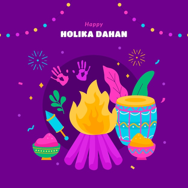 Gratis vector platte holika dahan festival illustratie