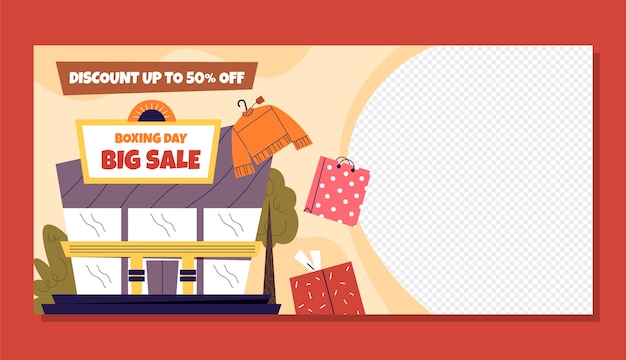 Gratis vector platte horizontale banner sjabloon voor boxing day verkopen