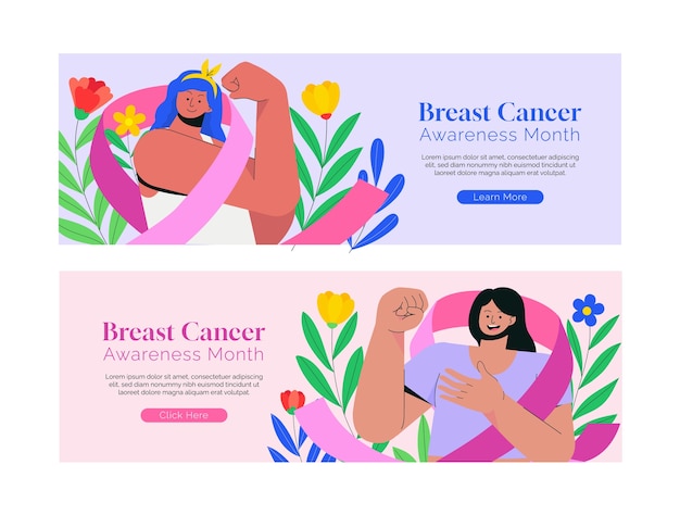 Platte horizontale banner sjabloon voor de maand van bewustwording over borstkanker