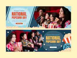 Gratis vector platte horizontale banner sjabloon voor de nationale popcorndag