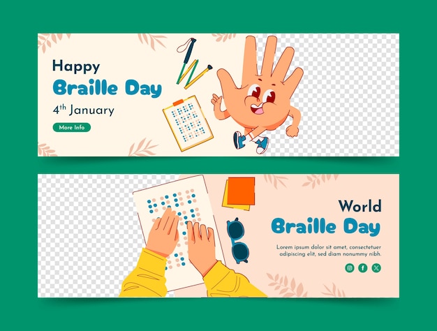 Platte horizontale banner sjabloon voor de wereld braille dag