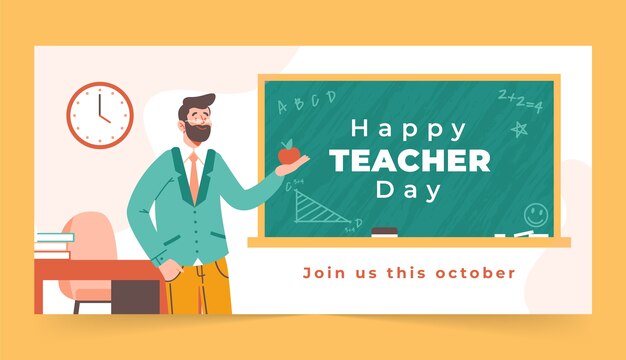 Platte horizontale banner sjabloon voor de wereld leraren dag viering