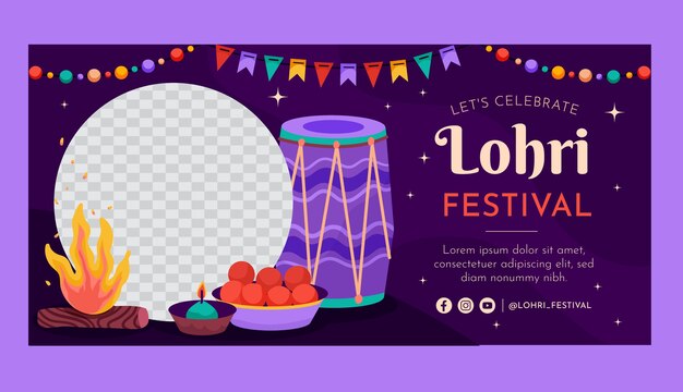 Gratis vector platte horizontale banner sjabloon voor lohri festival viering