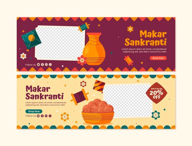 Platte horizontale banner sjabloon voor makar sankranti festival