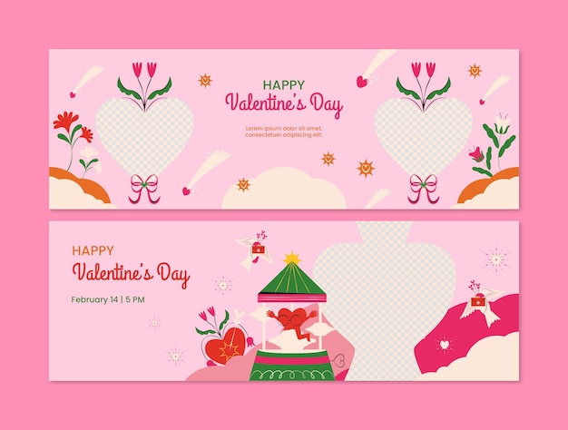 Platte horizontale banner sjabloon voor Valentijnsdag vakantie